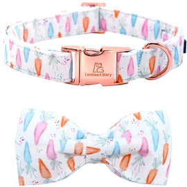 Lionheart glory Easter Dog Collar with Bow Tie Carrot Print Dog Collar Girl or Boy Soft Durable Adjustable Puppy Gift Collar Bows Spring Collar Dog Bow