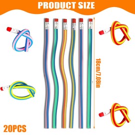 IKOPFLN Pack of 20 Flexible Pencils with Eraser, Flexible Bendable Pencils for School, Party, Prize Gifts