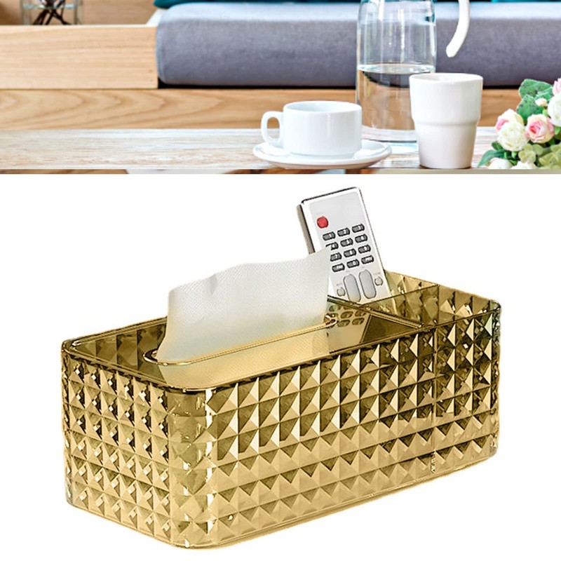 Paper Holder, Golden Diamond Tissue Box Holder with Transparent Rectangular