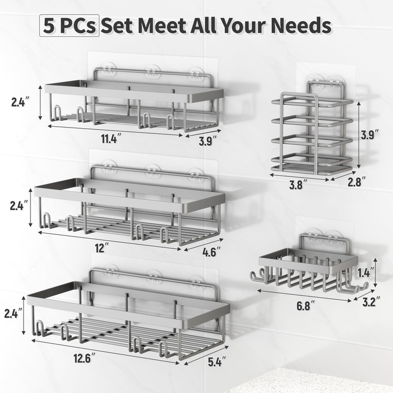 Liuoud 5 Pack Shower Caddy Organizer Rack Shelf for Inside