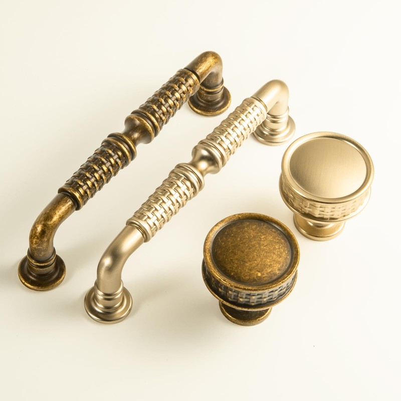Goo-Ki Antique Brass Weave Cabinet Knobs for Kitchen Zinc Alloy