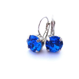 Capri Blue Earrings Made with Genuine Austrian Crystals, 10mm Royal Sapphire Blue, Drop Lever Back, Assorted Finishes, Bridesmaids Gifts, Gift Packaged