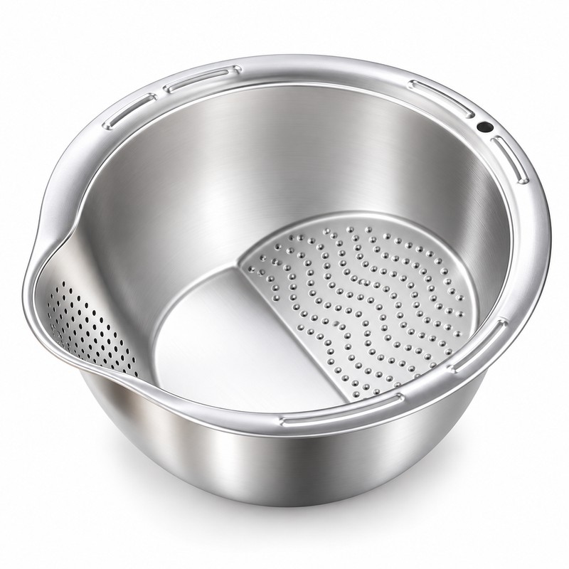 Stainless Steel Rice Washing Bowl with Strainer for Rice, Fruits