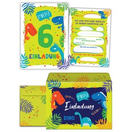 Junaversum 6 Invitation Cards for 6th Children's Birthday Boys Dinosaur Invitations with 6 Envelopes, 6 Bags, 6 Stickers, 6 Pads