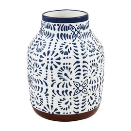 Mud Pie Medium Blue Floral Vase; 7 1/2" x 5 3/4" Dia