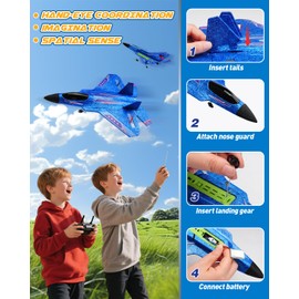 ANTSIR RC Plane, 2. 4Ghz Remote Control Airplane with Gyro Stabilizer/LED Light/2 Rechargeable Batteries Easy to Fly RC Glider Toy for Kids Boy Girl Beginners (Blue)