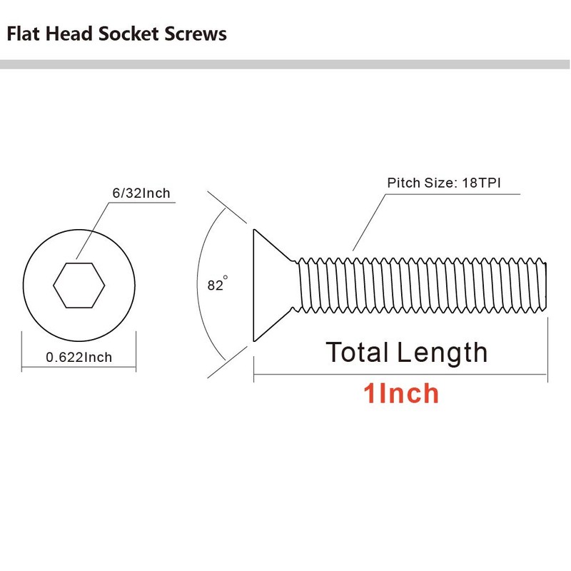 MewuDecor 5/16-18 x 1" Flat Head Socket Cap Screws Countersunk