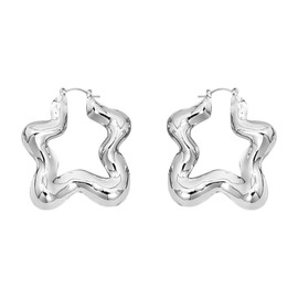 Chunky Hollow Star Big Large Hoop Earrings for Women Dainty Cute Silver Gold Plated Star Huggie Hoops Hypoallergenic Hooped Fashion Trendy Jewelry Birthday Gift (Silver)