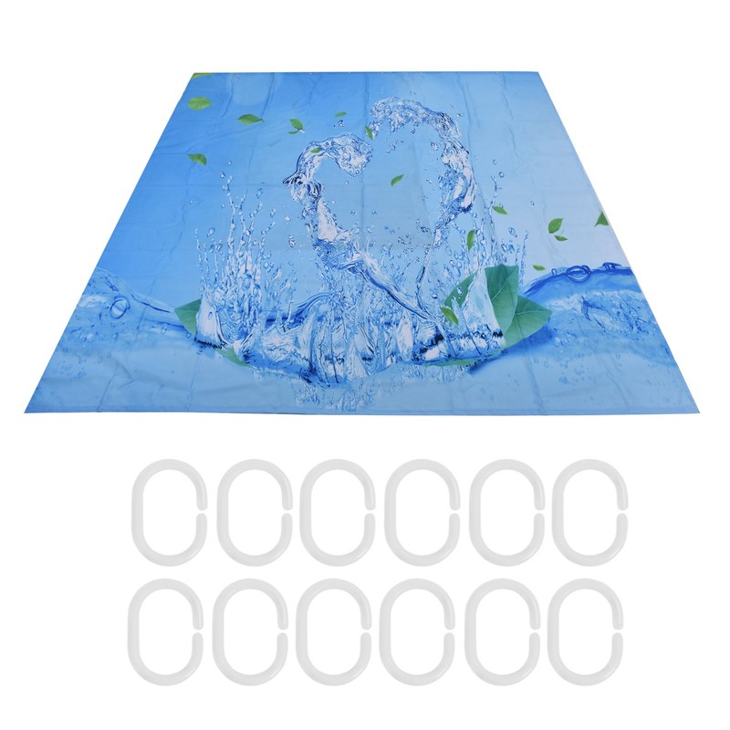 Shower Curtain Waterproof Polyester Blackout Curtain with Hook for Bathroom