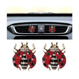Sandfren Bling Ladybug Car Air Vent Clips, 2PCS Cute Crystal Rhinestone Alloy Vehicle Air Outlet Clamp, Auto Dashboard Decoration for Women Girls, Universal for Sedan Truck SUV (Red)