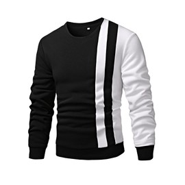 GORGLITTER Men's Casual Crewneck Sweatshirt Color Block Fleece Pullover Sweatshirt Black and White X-Large