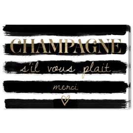 The Oliver Gal Artist Co. Typography and Quotes Wall Art Canvas Prints 'Champagne' Home Décor, 15" x 10", Gold, Black