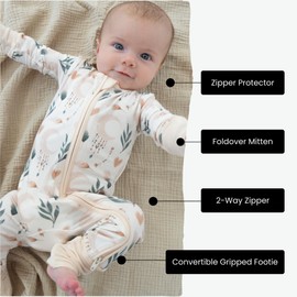 ITSY BITSY BOUTIQUE Viscose from Bamboo Baby Pajamas - Zipper Baby Onesie - Footie Longsleeve - Footed - Grow with Me - Soft, Breathable Baby Pyjamas (US, Age, 6-12 Months, Moonlit Meadow)