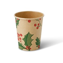 BIOZOYG Pack of 50 Brown Coffee Cups Paper Cups Winter Motif 'Branches' 200 ml / 8 oz - Environmentally Friendly Recyclable & Unbleached - Coffee Cups to Go