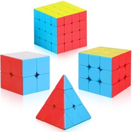 Speed Cube Set, TWSTYFAL 4Pcs Magic Cube of 2x2 3x3x3 4x4x4x4 and Pyramid Puzzle Cube Set for Birthday Party Christmas Stocking Stuffers Gift, Fidget Toy Travel Games for Teen Adults etc.