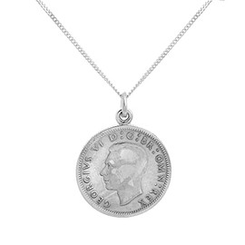 jewellerybox Sterling Silver Lucky Sixpence Pendant on 18 + 2 Inches Chain