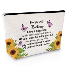 90th Birthday Gifts for Women Makeup Bag Happy Birthday Gifts for Grandma Best Gift Ideas for 90 Year Old Woman Cosmetic Bag Turning Ninety Years Old Presents for Mom Aunt Friends Zipper Travel Pouch