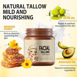 Beef Tallow for Skin, Grass Fed Beef Tallow Honey Balm Natural Organic Beef Tallow for Face Deeply Moisturizer For Body & Dry Skin（3.71Oz）
