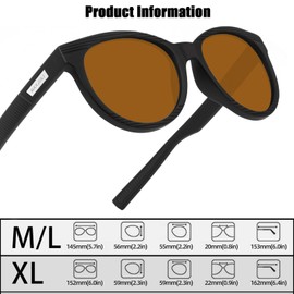 MAXJULI XXL Polarized Round Sunglasses for Big Heads Men Women Oversized TR90 Frame UV400 Protection Driving Fishing(not fit XL size) 8128(Black/Brown),56mm