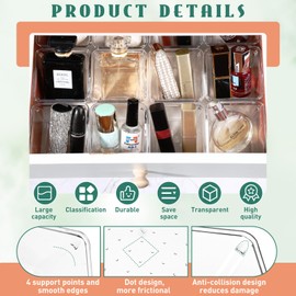 Tioncy 24 Pcs Clear Drawer Organizers 3" x 3" x 2" Stackable Small Makeup Vanity Storage Bins Small Desk Drawer Organization Clear Container Dividers for Makeup Vanity Office Bathroom Kitchen Utensil