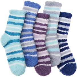 Womens Fuzzy Slipper Socks Warm Winter Thick Fluffy Cozy Crew Cabin Christmas Gift Stocking Stuffers for Women Fleece Soft Comfy Socks (Striped()