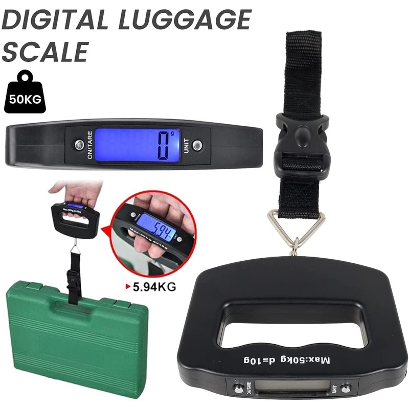 Portable Luggage Scale, 50kg Capacity, Large Backlit Display, Digital Hanging