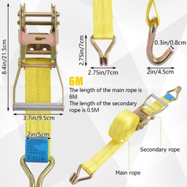 FWEEK 2 Sets Ratchet Tie Down Straps 5cm x 6m, 11000lb Break Strength, Heavy Duty Lashing Strap, Securing Straps with Handle and Metal J Hook for Trucks, Cars, Motorcycles – Yellow