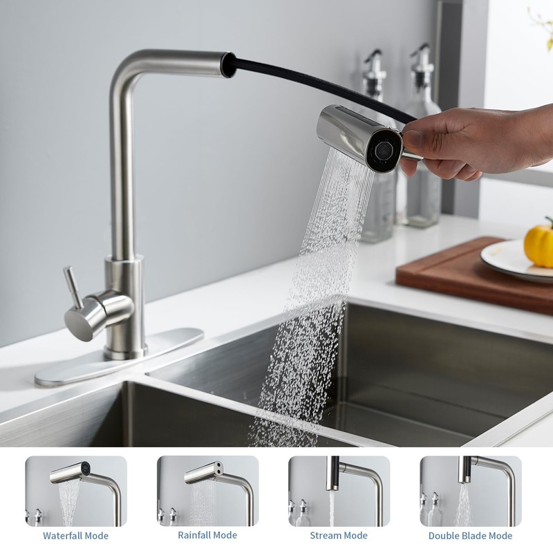 Single Handle Kitchen Faucet with Pull Down Sprayer Waterfall Kitchen