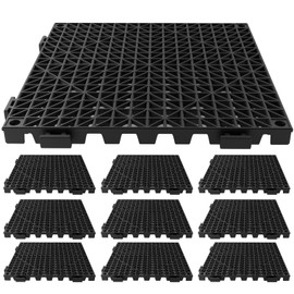 Tioncy 10 Pcs Interlocking Bar Service Mat 12 x 12x 0.6 Inch Rubber Bar Spill Mat for Coffee Countertop Dish Drying Mat Anti Slip Washable Flexible Glassware Bartender Shelf Stain Protection, Black