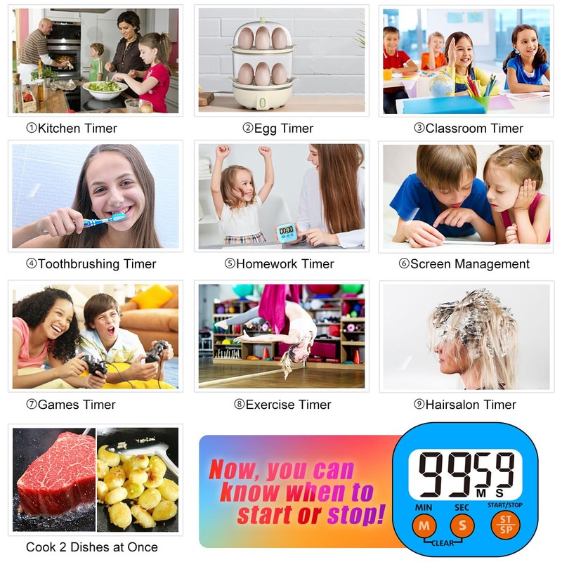 Acomingwin 4 Pack Digital Timer for Kids, Kitchen Timer for