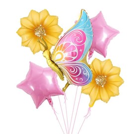 Pack of 5 Butterfly Foil Balloons, Colourful Butterfly Theme Balloons, Cute Flowers Star Balloons, Butterfly Birthday Decoration, for Children's Birthday, Baby Shower, Theme Party