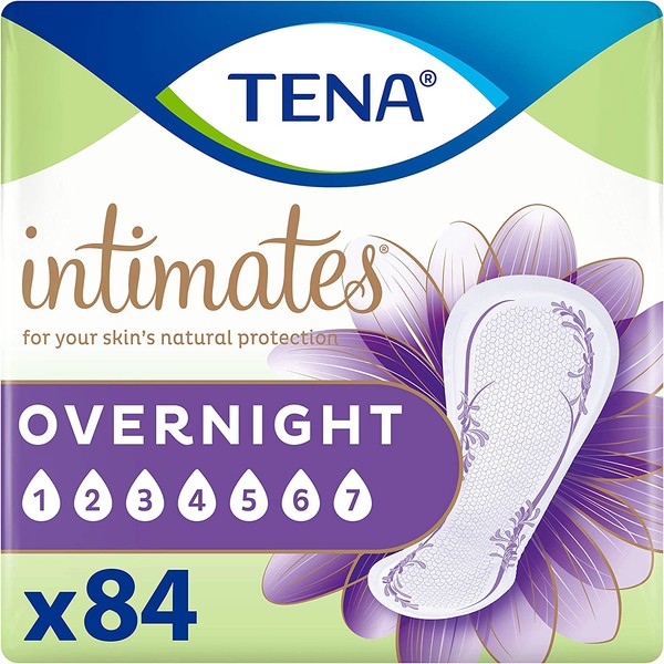 TENA Intimates Overnight Absorbency Incontinence/Bladder Control Pad with Lie Down Protection Packaging May Vary, White, 84 Count