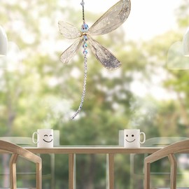 Dragonfly Pendant, 15X15cm Dragonfly Crystal Suncatcher Hanging Crystal Suncatcher Dragonfly Pendant for Garden Wedding Car Decor