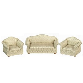Dolls House Retro Gold Sofa and 2 Armchairs Miniature Living Room Furniture Set