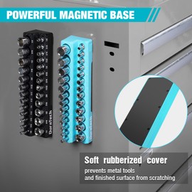 DURATECH Magnetic Socket Organizer Set, 1/4" Drive SAE&Metric Socket Holders Socket Trays for Tool Box and Tool Cart, Hold 52 Pieces Standard&Deep Size Sockets (Sockets Not Included)