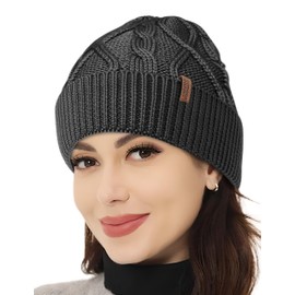 OUTDOOR SHAPING Merino Wool Beanie, Unisex Cable Knit Hat, Daily Rib Cuff Beanie, Warm Winter Cap, Black, One Size