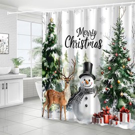 MZYZAF Christmas Snowman Forest Shower Curtain Winter Farmhouse, 70X70Inch