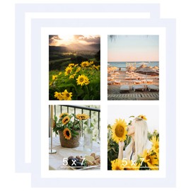 12x16 Collage Picture Frame with Mat Set of 2, Display 4 Pcs 5x7 Photos or 12x16 Picture, Four Opening 5x7 Picture Frame Collage for Wall Hanging, Lightweight 5 x 7 Multi Picture Frame, 2 Pack, White