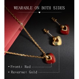 Kalamakala Love Jewellery Set, Fine Necklace Women and Earrings with Heart Pendant, Bracelet Enamel Jewellery Set for Women Dirndl Party Outfit Accessories, Gold