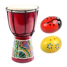 heizi Djembe Musical Instrument Taiko Folk Musical Instrument with Maracas Hand Drum Percussion Mini (Medium Diameter 5.9 inches (15 cm), Height 11.8 inches (30 cm), Egg Maracas 2 Pieces