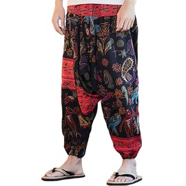 perdontoo Mens Womens Harem Pants Loose Fit Boho Yoga Hippie Aladdin Drop Crotch Trousers (42, Style 6)