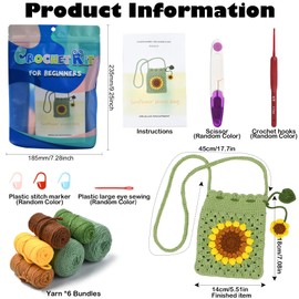 DanLingJewelry Green Sunflower DIY Crochet Bag Kit DIY Floral Crochet with Step by Step Instructions Carry Bag Crochet Tools Accessories for Crochet Lovers Accessories