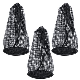 Auto-plaza 3Pcs Nylon Golf Ball Bag Drawstring Mesh Pouch, Stores 48-56 Golf Balls, Black