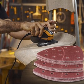 Pack of 60 Velcro Sandpaper Set, 152 x 105 mm Sandpaper Triangle Sander, 11 Hole Sanding Triangles, 10 x Grit 40/60/80/120/180/240 for Sandpaper Sanding Machine