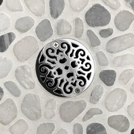Designer Drains 3.25-Inch Round Shower Drain Cover – Classic Scrolls No. 4 | Replacement for Oatey & Sioux Chief | Stainless Steel | Made in USA