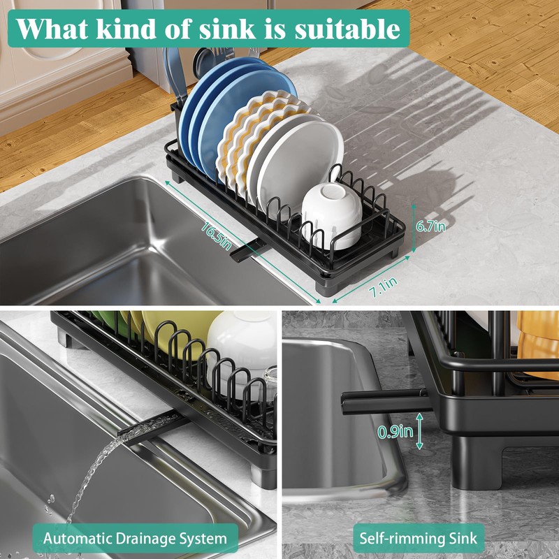 Giwil Small Dish Drying Rack, Compact Dish Rack with Drainboard