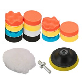 OxoxO 3 inch / 80 mm Polishing Buffing Pad Car Drill Polisher Buffer Sponge Pads Set M10 Drill Adapter with Shank (Set of 16)