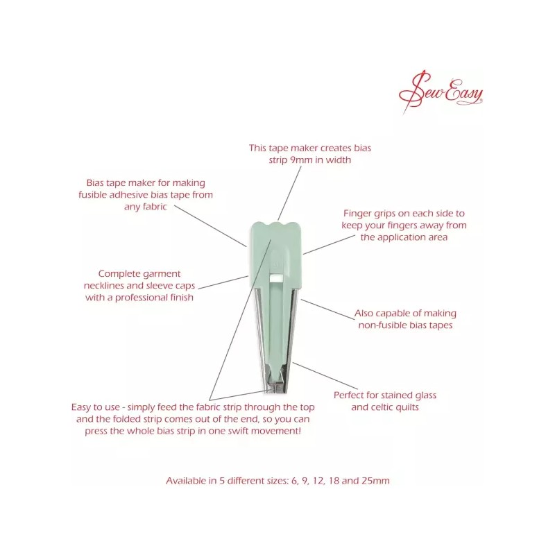 Ezy 재봉 이지 9mm 퓨즈 바이어스 바인딩 테이프 메이커 Sewing