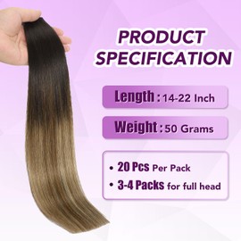 Sindra Hair Extensions Human Hair Black to Medium Brown Caramel Brown 20 Pieces 35cm 50g Hair Extensions Natural Hair T35-1B/4/27