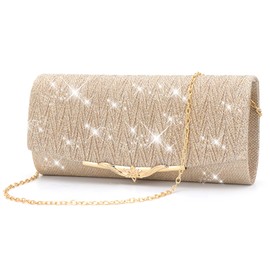 Pardofelis Clutch Women's Glitter Evening Bag Handbag with Removable Chain, Elegant Shoulder Bag for Evening, Envelope Bag, Chain Bag for Prom, Wedding, Party, champagne